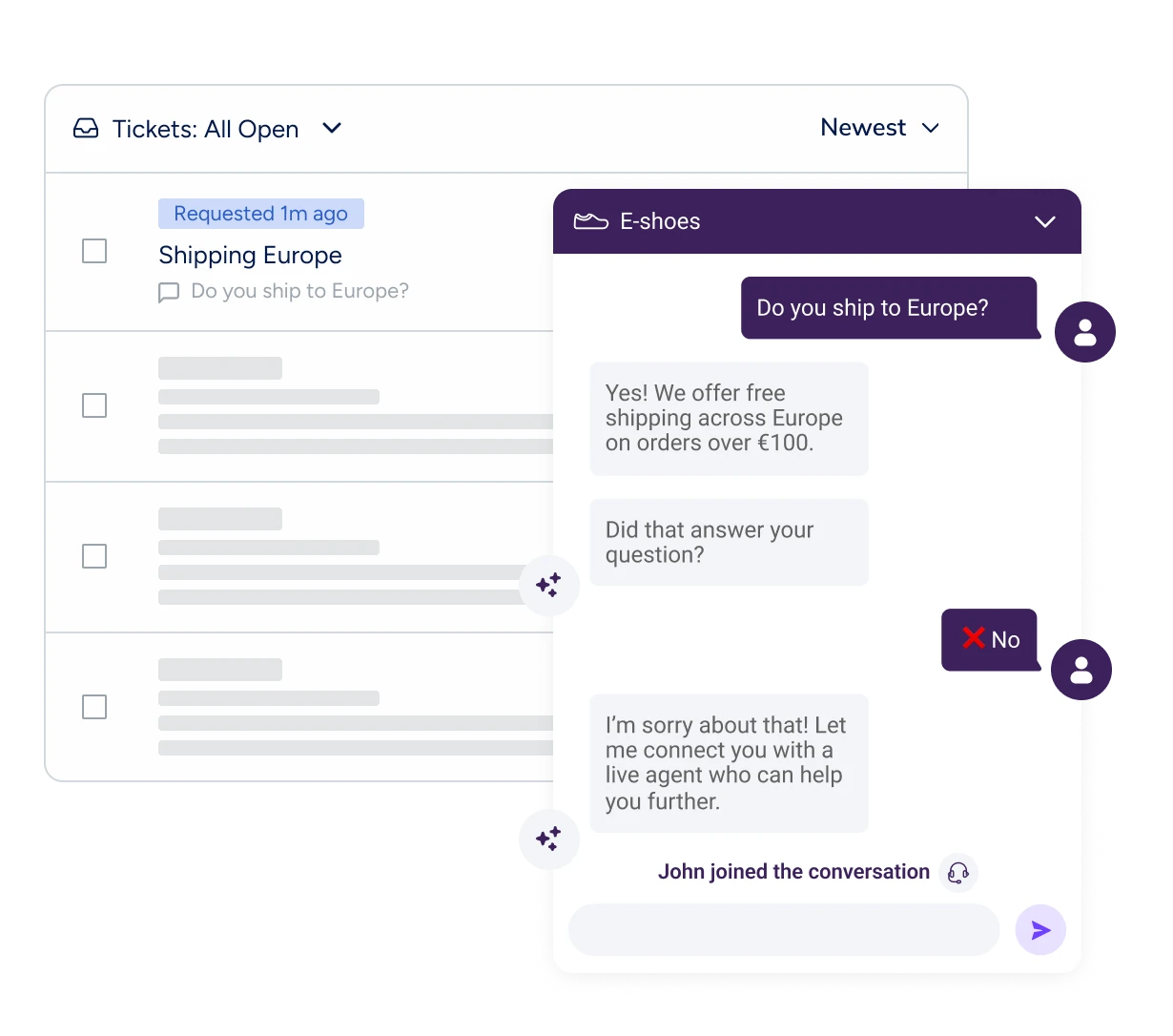 Illustration showing AI chatbot transferring the conversation to a live agent.