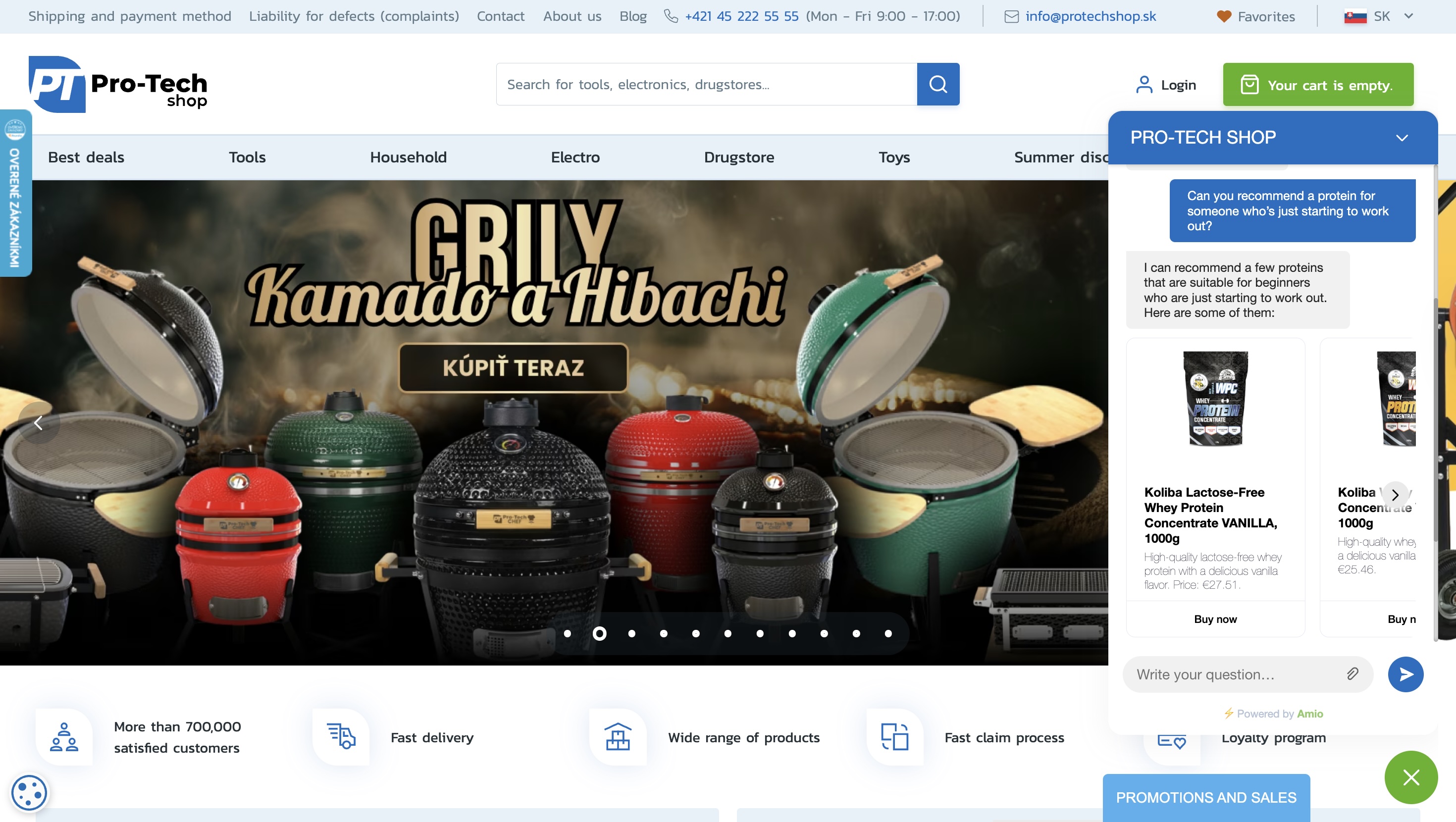 AMIO chatbot instantly suggests suitable protein powders for beginners, pulling real-time data from the store’s catalog.