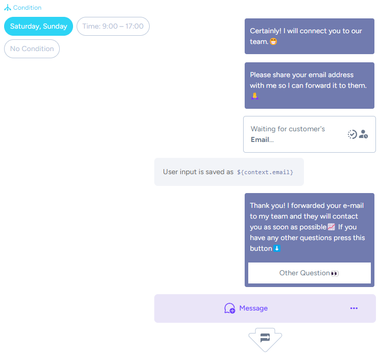 Image - Use of conditional answers in Amio Chatbot